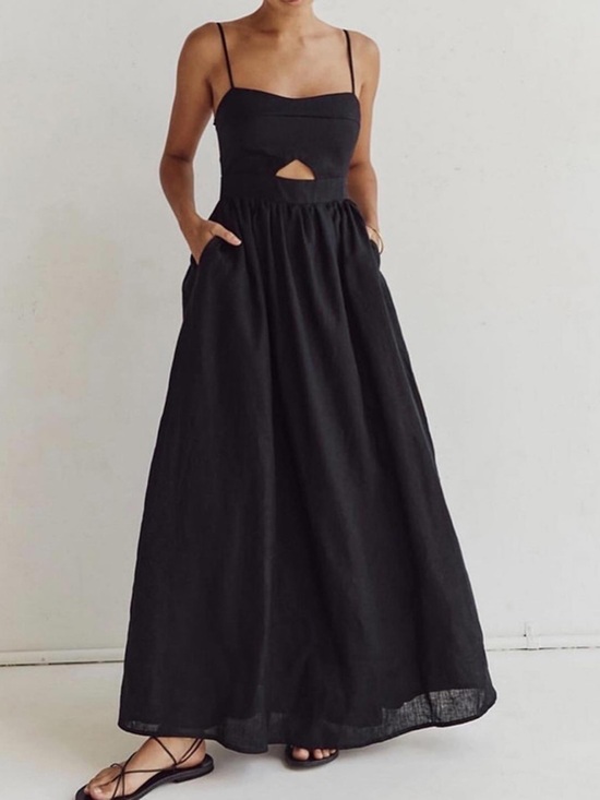 Commense Dresses & Skirts - Commense Cotton Sleeveless Pockets Cutout Long Dress in Black size Small. NWT
